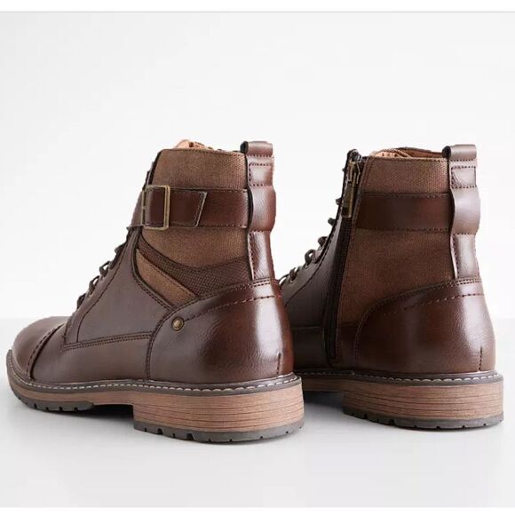 Steve Madden 11 Teetr Men’s Brown Lace up Buckle Detail Faux Leather Ankle Boots main image 7